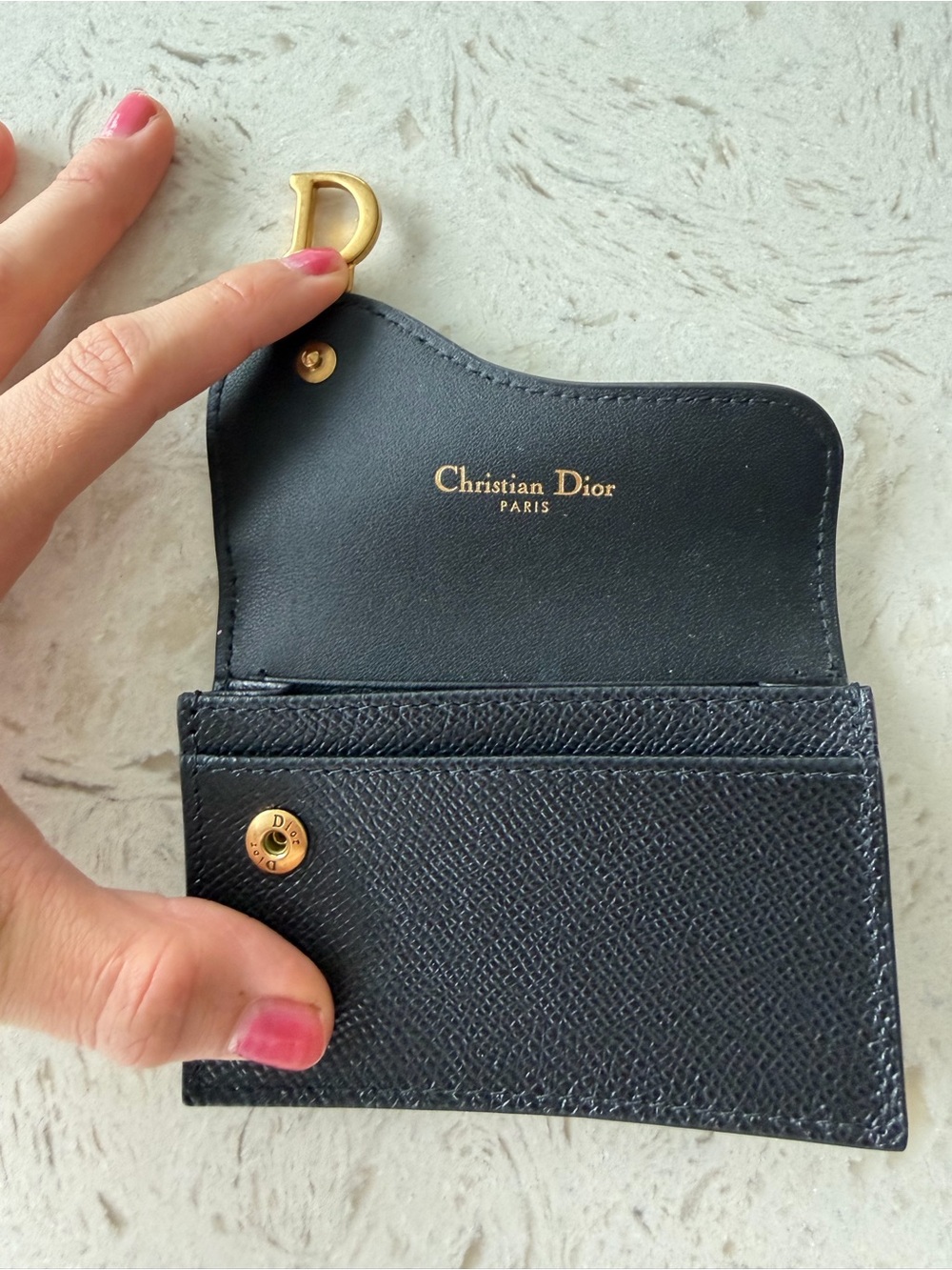 Dior Black Leather Card & Key Holder with Gold 'D' Accent - Picture 4 of 10